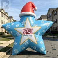 Decorazione gonfiabile a forma di stella a cinque punte blu a LED da 4 m (13 piedi) con motivo a fiocco di neve e cappello da Babbo Natale, stella gigante di Natale per eventi all'aperto