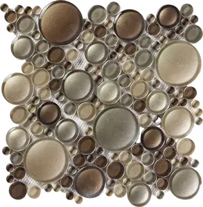 Mosaico de vidrio de color marrón 3D Forma de moneda Cristal de vidrio Forma redonda Mosaico de vidrio