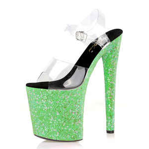 Nouvelles sandales d'été pour femmes à bride cheville, talons hauts sexy <span class=keywords><strong>de</strong></span> 20 cm, vert fluorescent, <span class=keywords><strong>film</strong></span> lumineux, talon fin <span class=keywords><strong>de</strong></span> 8 pouces, sac inclus - Product Image 2