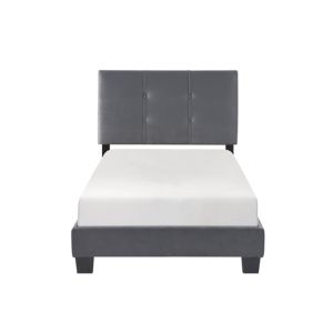 DB 1pc Dark Gray Velvet Upholstered Twin Platform <b>Bed</b> Adjustable Height <b>Headboard</b> Button Tufted Solid <b>Wood</b> Bedroom Furniture - Product Image 2