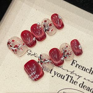 Lancement de Nouveaux Produits - Faux Ongles Stiletto Carrés Effet Œil de Chat Transparent Doux Papillon Cristal de Glace Pré-dessinés Faits Main - Product Image 5