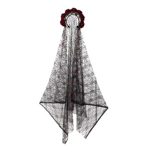 European American <b>Black</b> Skull Mesh Veil Simulation <b>Rose</b> Lace Edge Accessories Halloween Birthday Holiday Headband Costume - Product Image 4