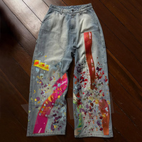 Pantalon en jean personnalisé à double genou, bleu clair, streetwear, brodé, imprimé, délavé, coupe droite, vintage, cargo, jean pour homme