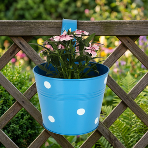 Pot de fleurs bleu à pois blancs, design moderne, léger, pour utilisation sur bureau - Product Image 6