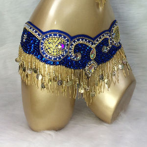 סט תלבושות לריקודי בטן עם חרוזים בעבודת יד חזייה+חגורה 3 חלקים פוליאסטר בגדי ריקוד לנשים - Product Image 6