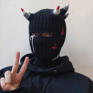 FF708 Bonnet en tricot, bonnet d'hiver chaud, couvre-visage complet, masque de <span class=keywords><strong>ski</strong></span> coupe-vent d'hiver, masque de <span class=keywords><strong>ski</strong></span> drôle avec cornes, balaclava en tricot - Product Image 3