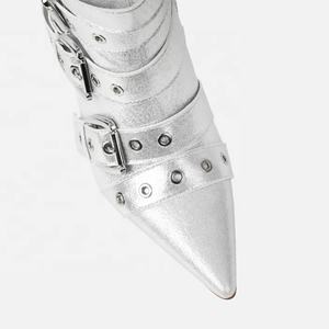 Yeni tasarım deri <span class=keywords><strong>Strappy</strong></span> toka kadın Stiletto diz yüksek çizmeler - Product Image 5