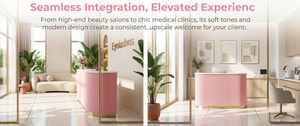 Mostrador de Recepción Rosa Acanalado con Base LED, Muebles de Salón para Salón de Belleza - Product Image 2