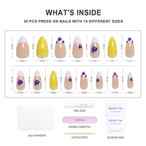 Uñas Postizas de Gel <span class=keywords><strong>con</strong></span> Punta <span class=keywords><strong>Francesa</strong></span> en Color <span class=keywords><strong>Amarillo</strong></span> Nailway, Uñas Postizas de Almendra para Mujer, <span class=keywords><strong>Manicura</strong></span>, 24 Piezas - Product Image 4