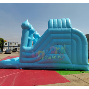 Castillo inflable azul de doble carril con tobogán, castillo hinchable comercial para exteriores con piscina de pelotas - Product Image 5