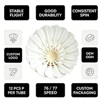 Volants de badminton de tournoi ronds de qualité supérieure, personnalisables OEM/ODM avec logo, tête en liège composite double couche, vol stable, 12 pièces par tube