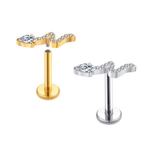 Pendiente clásico de titanio y circonita chapado en oro de 24K para boda, 16g, para hélice, tragus, lóbulo, con parte trasera plana, para niños - Product Image 2
