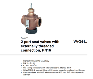 Válvula de Globo de 2 Vías VVG41.20, PN16, Bronce, Rosca Externa, DN20, Kvs 6.3 M³/h, Característica de Porcentaje Igual - Product Image 3