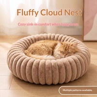 Coussin pour animaux de compagnie en peluche rayé, lit rond doux pour chat et chien, anti-anxiété, coussin de sommeil confortable pour animaux de compagnie de petite et moyenne taille, plusieurs couleurs