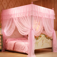 Nouvelle moustiquaire de lit à trois portes en dentelle chiffrée double gaze, anti-poussière, avec rideau de lit occultant pour l'été