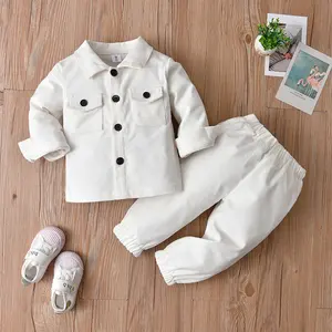 Good Selling Solid Color Boys Casual Wear Long Sleeve Jacket Kids Set 95% Cotton Boys Clothing Sets
