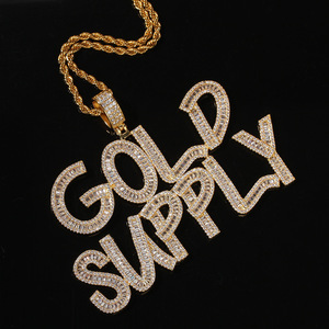 Collana Hiphop personalizzabile alta gioielleria ghiacciata fuori nome Baguette diamanti CZ materiale principale in ottone catena a maglie zircone pietra principale - Product Image 2
