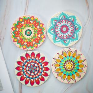 Sous-verre absorbant en céramique imprimé <span class=keywords><strong>Mandala</strong></span> personnalisé sous-verres ronds de 4 pouces pour boissons café bière tasse sous-verre avec dos en liège - Product Image 2