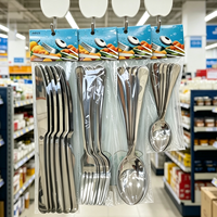 Ensemble de couverts 6 pièces en acier inoxydable 18/10, vaisselle pour la vente en gros en supermarché, avec support code-barres