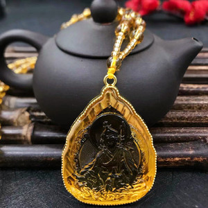 Dragon <span class=keywords><strong>chinois</strong></span> zodiaque <span class=keywords><strong>poisson</strong></span> <span class=keywords><strong>rouge</strong></span> bouddha religieux plaqué or couleur pendentif sculpté fleur dieux sculpter Statue collier de perles - Product Image 3