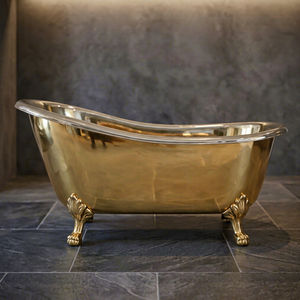 Bañera Independiente de Cobre, Bañera Ovalada de Metal con Acabado Dorado, Baño de Lujo para Spa - Product Image 1