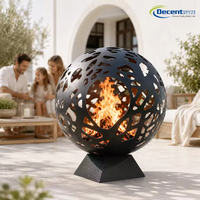 Brasero d'extérieur sphérique en acier avec motif ajouré en forme de branche, bol à feu sur piédestal en fer pour extérieur