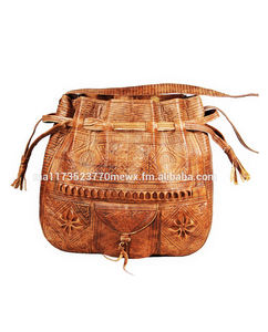 Biyadina's Moroccan Leather Unisex High Quality Handmade Duffle <b>Bag</b> with Drawstring Closure Customized Color & <b>Bucket</b> Shape - Product Image 5