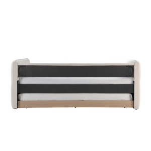 Luxurious 1pc Modern Foldable Daybed <b>Pull</b> Trundle Velvet Button Tufted Nailhead Trim Bedroom Living Room Furniture Oatmeal - Product Image 5