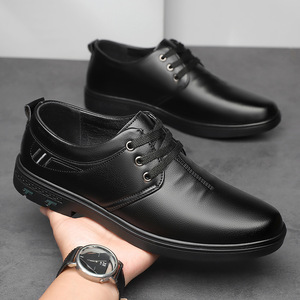 Men's Leather Shoes Black Soft Sole Business Casual Lace Up <b>Office</b> Dress Shoes - Product Image 3