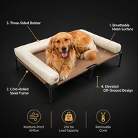 Lit surélevé pour animaux de compagnie avec cadre en acier, maille Oxford respirante, refroidissant, avec trois côtés amovibles, pour chiens et chats, capacité 100 kg