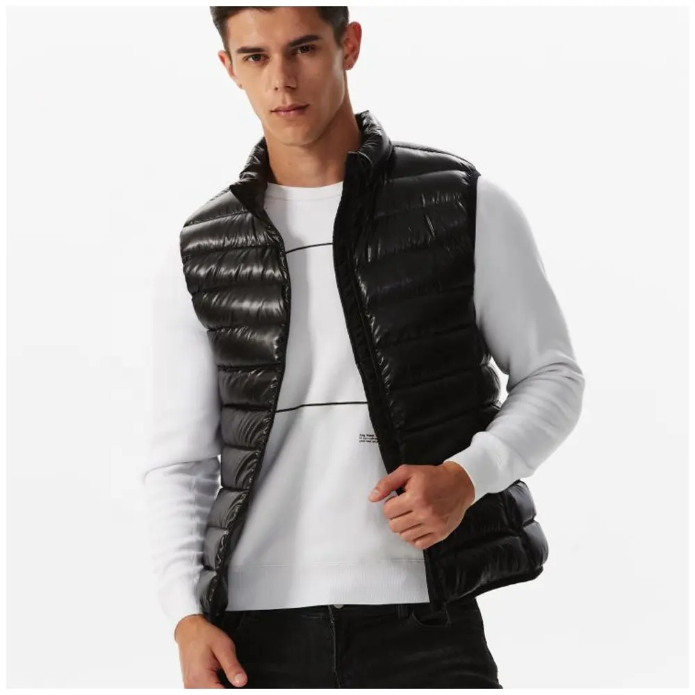 OEM high quality casual street wear trendy new fashion winter men outdoor shiny sleeveless black puffer vest