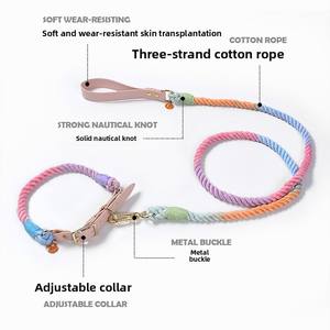 Conjunto <span class=keywords><strong>de</strong></span> correa <span class=keywords><strong>de</strong></span> perro tejida hecha a mano, collar <span class=keywords><strong>de</strong></span> cuero <span class=keywords><strong>de</strong></span> moda colorido, cinta <span class=keywords><strong>de</strong></span> algodón, Material suave sólido para mascotas para <span class=keywords><strong>Amazon</strong></span>, venta al por mayor - Product Image 2