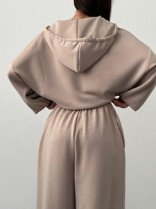 Ensemble de survêtement personnalisé en coton, 2 pièces : sweats à capuche courts et pantalons de jogging taille haute, pour fabricants - Product Image 2