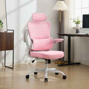 Grosir kursi jaring putar ergonomis eksekutif merah muda Model 8028 untuk anak perempuan kursi Gaming tinggi dapat disesuaikan dengan dukungan pinggang - Product Image 2