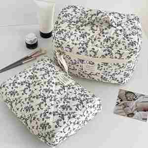 Custom Logo French Quilted Floral Cosmetic Bag Travel Storage Toiletry Bag Large Capacity <b>Makeup</b> Organizer Pouch for Women - Product Image 3