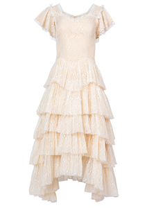 2024 verano elegante moda personalizada mujer <span class=keywords><strong>Boutique</strong></span> señoras encaje <span class=keywords><strong>blanco</strong></span> flutter manga bola vestidos de boda para mujeres - Product Image 6