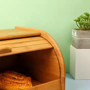 Grande capacité de stockage des aliments de cuisine stockage du pain récipient alimentaire dessus roulant boîte à pain en bambou comptoir avec couvercle facile à glisser - Product Image 2