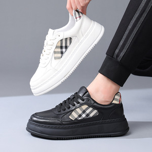 Chaussures de sport décontractées polyvalentes pour hommes, en cuir véritable, avec empiècements blancs, semelle épaisse et souple, collection Printemps 2026 - Product Image 4