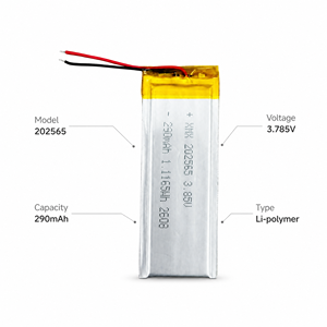 Batterie Li-polymère ultra-mince 202565 3,785 V 290 mAh, cellule polymère rechargeable haute tension 2,0 mm ultra-plate avec fil - Product Image 1