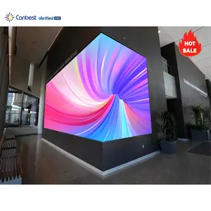 Layar Display Led kolom bentuk persegi dalam ruangan 4 sisi P1.9 P2.6 untuk toko sudut kanan dudukan dinding Video Led