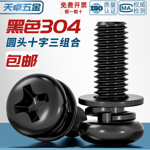Black 304 Stainless Steel Phillips Round Head Screw M2 M3 M4 M5 M6 M7 M8 With Flat Spring Washer For Metal Furniture - Product Image 2