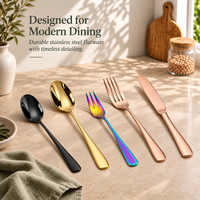 Lot de 4 couverts en acier inoxydable PVD Or Rose, Noir, Arc-en-ciel – Couteau, Fourchette, Cuillère, Cuillère à café – Vente en gros OEM ODM