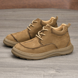 Chaussures rétro en cuir véritable pour hommes, bout rond, à lacets, semelle souple, bottes décontractées d'automne - Product Image 1