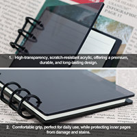 A5 A6 couleur unie couverture noire DIY couverture pour ordinateur portable 360 ° Flip acrylique 6 trous amovible reliure couverture Clip argent enveloppe diviseurs