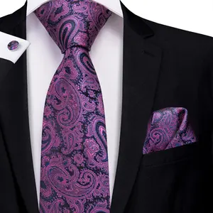 Wholesale Purple Silk Ties Men Paisley Necktie with Cufflink