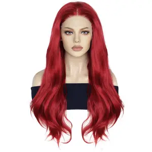 Anogol 13*3 synthetic lace front wig HD high quality hair heat resistant fiber red body wave for women &1pc wigcap