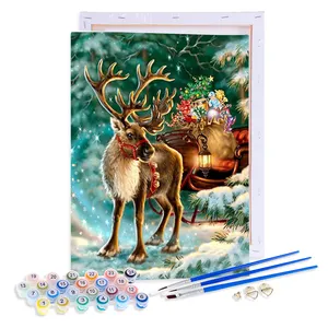 奥维亚Diy油画编号冬季驯鹿就绪框架Dropshipping马赛克油漆编号圣诞装饰
