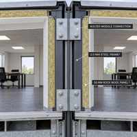 Bâtiment de bureau modulaire préfabriqué détachable en conteneurs, 3 unités, avec atelier, salle de bain et hall, pour espaces de travail de chantier