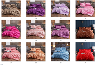 Ensemble de housse de couette de luxe en satin tissé bleu foncé 4 pièces taille Queen Super doux Couleur unie 90x90