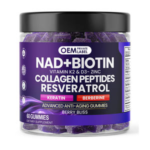 NAD + Resveratrol berine Biotin Anti Penuaan, kolagen Gummy Keratin <span class=keywords><strong>Vitamin</strong></span> seng <span class=keywords><strong>K2</strong></span> <span class=keywords><strong>D3</strong></span> NAD suplemen Herbal kuku rambut - Product Image 1
